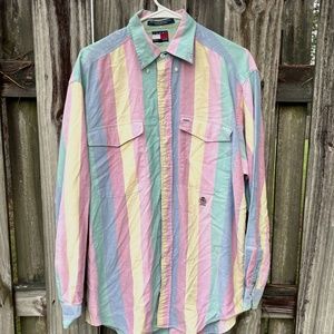 Tommy Hilfiger Pastel Stripped Long-Sleeve Button Down - M